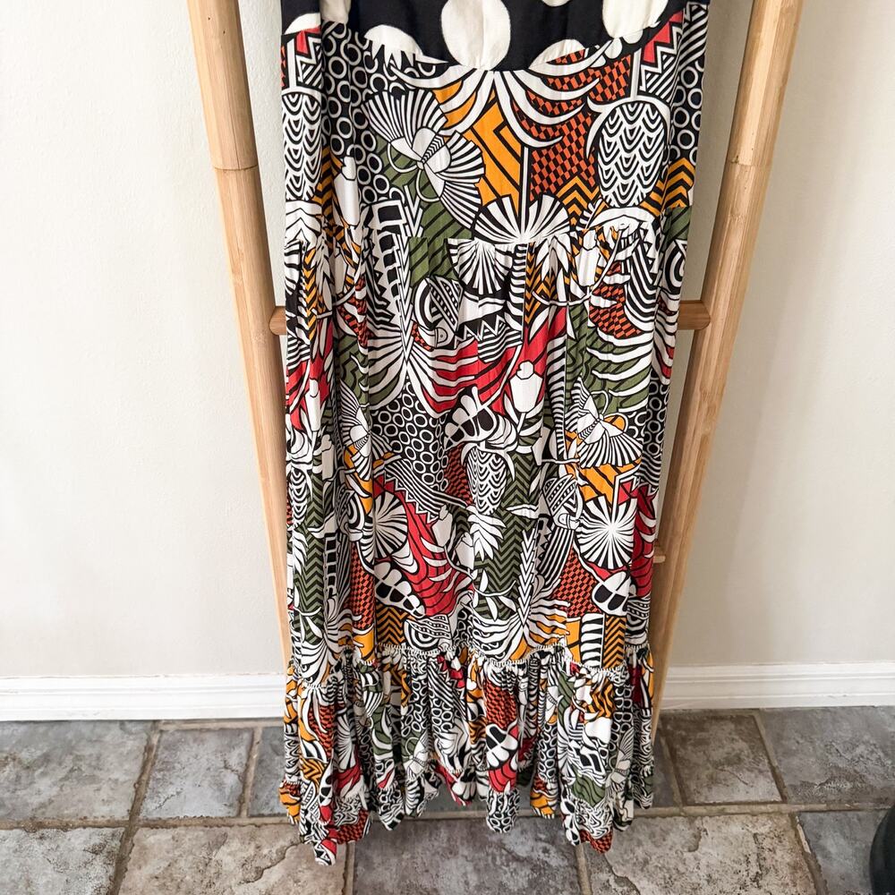 Farm Rio for Anthropologie Tiered Cover Up Maxi Dress Polka Dot Tropical Print L - Picture 4 of 11